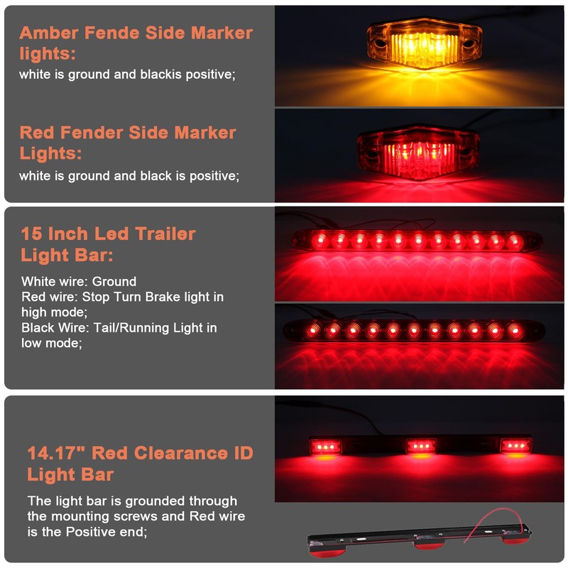 Partswcgg 12V Led Utility Trailer Lights Wiring Kit, Square Combination