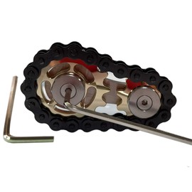 Cadena de piñón de acero inoxidable para inquietos, engranajes de cubo para bicicleta, novedoso, bloque cinético, juguete de escritorio de metal EDC, enfoque meditación, romper malos hábitos TDAH (dorado + negro)