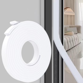 Weather Stripping Door Seal White,1Inch Wide X 1/4 Inch Thick,Air Conditioner Window Seal,Self Adhesive Foam Tape High Density Foam Sealing Strip,Door Soundproof Tape Roll,Total 16.4 Feet Long