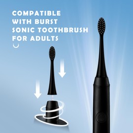 Compatible with Burst Adults Electric Toothbrush Replacement Heads with Dust Cover Caps, Perfect Fit with Burst Sonic Toothbrush Charcoal Soft Bristles,10 Pack, Black