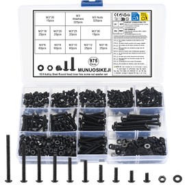 975 Piece Allen Screws Nuts Set, M3 Screws Set, Pan Head Hex Screws with Nuts Set, Threaded Screws Set with Washers, Machine Screws and Nuts Assortment Kit