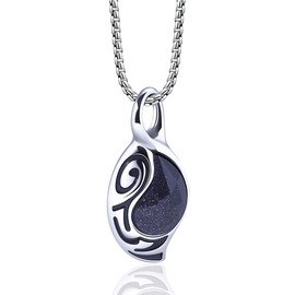 Rockyu Necklace, Men's, Silver, Blue Stone, Tiger Eye Stone, Drop Shaped Pendant, Chain Necklace, 25.6 inches (65 cm), Titanium, Hypoallergenic, Stylish, Present, Accessory, Titanium