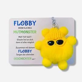 Mutmonster FLOBBY, Geschenk, Glücksbringer, Mutmacher, Lernhelfer, Anhänger Mäppchen,Ranzen oder Rucksack (Gelb)