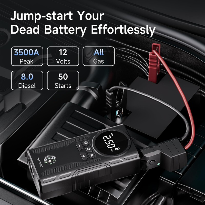 Portable Jump Starter Car Battery Booster with Air Compressor 12V