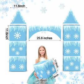 Bucherry 9 Pcs Winter Cardboard Castle Playhouse Large Snowflake Party Decorations Princess Castle 43 x 51 Winter Party Decoration Box Snowflake Cardboard Fort for Kid Girl Birthday Gift