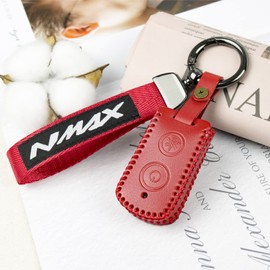 Fullibars Key case compatible with Nmax125 Nmax155 Xmax125 Xmax155 Xmax250 Xmax300 Aerox 155 key cover key fob, Red (Leather 02)