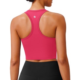 PINSPARK Women's Sports Bra Without Underwire Padded Bustier with Removable Cups Racerback Push Up Sports Bra Breathable Bralette Seamless Crop Tops Jogging Yoga Fitness, pink, XL