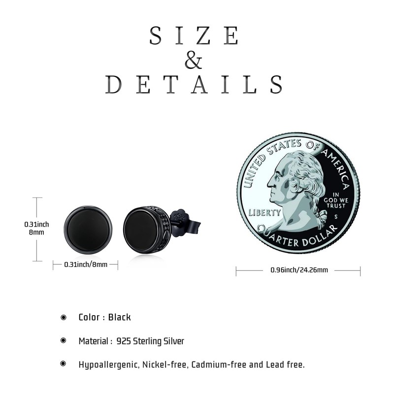 Black Stud Earring 925 Sterling Silver Black Onyx Earrings Punk