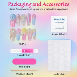 10pcs Handmade Nails, Luxury Handmade Press on Nails,3D Design Hand-painted Nail Art,Reusable Gel Glue on Fake Nails Kit (CL-9006-L)
