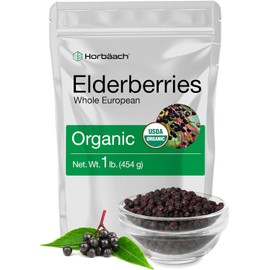 Horbäach Elderberries Dried Organic | 1 lb Bulk Bag | Whole European | Non-GMO, Gluten Free | Sambucus Nigra
