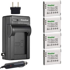 Kastar 4X Battery + Charger for Olympus LI-50B LI-50C & XZ-1 SZ-30MR SZ-10 SZ-11 SZ-20 SP800UZ Stylus Tough-6020 Tough-8010 Tough-6000 Tough-8000 Tough TG-810 1030 SW TG-610 SZ10 Tough 8000 TG810