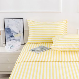 Best Season 4 Piece Stripe Microfiber Stripe Sheet Set - Super Soft Luxury Hotel Deep Pocket, Fade & Wrinkle Resistant Bedding Set (Bright Yellow,Queen Size)