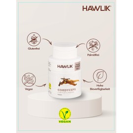 HAWLIK Vital Mushrooms Cordyceps Powder Capsules | 250 Capsules | 500 mg Vital Mushroom Powder | Vegan | Sugar Cane Tin