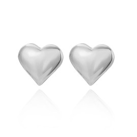 Simple Gold Silver Love Heart Stud Earrings Metal Smooth Peach Heart Shaped Earrings Jewelry for Women Men Gifts (Silver)
