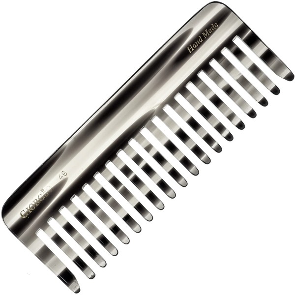 Giorgio G49 Graphite Large 5.75 Inch Hair Detangling Comb, Wide Teeth for Thick Curly Wavy Hair. Long Hair Detangler Comb For Wet and Dry. Handmade of Quality Cellulose, Saw-Cut, Hand Polished