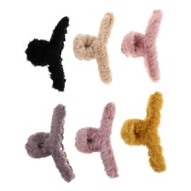 PACKOVE 6Pcs Large Plush Hair Clamps for Women Jumbo Hair Claw Clips Assorted Colors Accessories for Thick and Updos Random Color