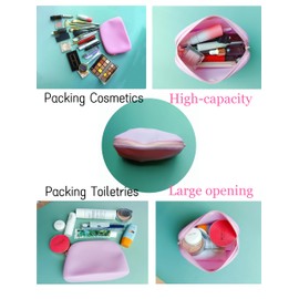 Gudahower Silicone makeup bag soft and can be rolled up and folded for storing cosmetics and toiletries during travel zipper closure for both men and women (pink)