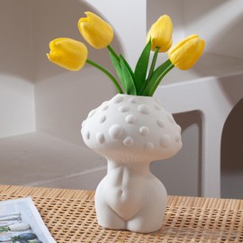 Romehaha Mushroom Shaped Ceramic Vase – Cute Flower Pot for Home Decor, Shelf, Table, Bookshelf, Mantel & Entryway | Small Plant Vase for Living Room, Bedroom, Office Accent