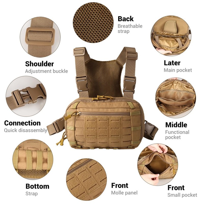 Tactical Chest Pack, Adjustable Front Chest Bag with CCW Compartment