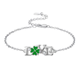 KINGWHYTE Clover Bracelet 925 Sterling Silver Four Leaf Clover Love Bracelet Lucky Bracelet Clover Bracelet St Patricks Day Jewellery Irish Gifts for Women, Sterling Silver, Cubic Zirconia