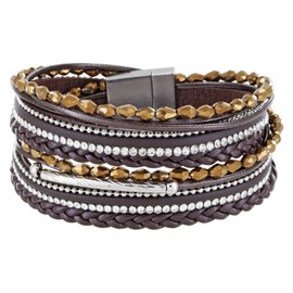 StarAppeal Wrap Bracelet With Beads, Rhinestones, Necklaces And Braids, Magnetic Clasp, Silver Matt, Ladies’ Bracelet, brown