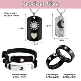 WEIZHUANG 6/Pcs Set Glowing Heart Sun and Moon Stainless Steel Matching Couple Necklaces,Bracelets and Rings, Fashion Love Gift, Romantic Accessories (Sun and Moon)
