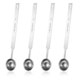 4PCS 1 Teaspoon Measuring Spoon(1 tsp, 5 ml, 1/6oz, 1/3 tbsp) Long Handle Scoop Metal Measure Spoons Kitchen Gadgets Stainless Steel Individual Measure Scoops for Measuring Protein Cooking Baking
