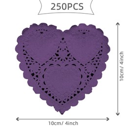 250 Pcs 4 Inch Heart Paper Doilies Valentine Doilies Lace Doilies Paper for Crafts, Valentine’s Day and Wedding Decorations (Purple)