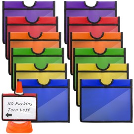 Bekith 12 Pack Traffic Cone Sleeve with Pockets for Caution, Traffic Cone Covers Safety Message Sign Sleeve for Outdoor Activity Warning, Sports Training, Parking Lots, 6 Colors