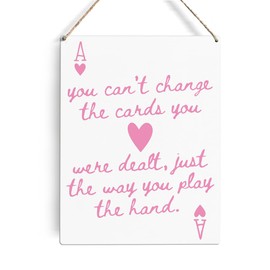 GUDIAO Trendy Pink Aesthetic Preppy Wall Art Room Decor Vintage Playing Cards Girly Room Wall Decor Prints Inspirational Quotes Wooden Hanging Sign Decoration for Bedroom Living Room Kitchen Home