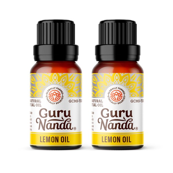 GuruNanda Lemon Essential Oil - 100% Pure, Natural, Undiluted Aromatherapy Oil for Diffusers, Massage & DIY Recipes - Fresh Citrus Scent (2x0.5 Fl Oz)