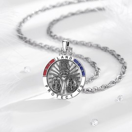 CELESTIA 3-Way WWII Land-Air-Sea Military Protection Medal Necklace for Men 925 Sterling Silver Religious Pendant with St Christopher Adjustable Chain - Gift for Dad, Husband, Veterans