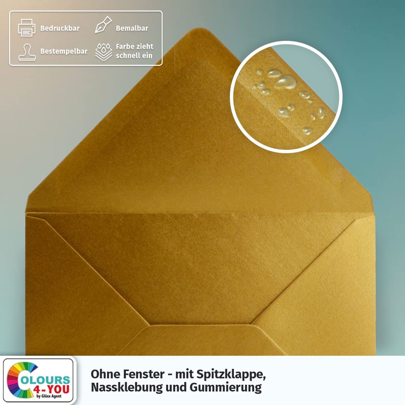 COLOURS-4-YOU Envelopes, DIN C6, Gold, 11.4 x 16.2 cm, 110