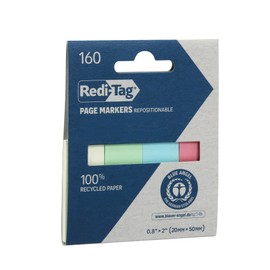 Redi-Tag Pastel Page Markers, Adhesive Flags for Journals, Books and Binders, Recycled Sticky Flags, 4 Assorted Colors: Orange, Green, Pink and Blue, 0.8" x 2", 160 Per Pack (1016828)