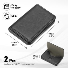 PATIKIL PU Leather Business Card Holder, 2Pcs Name Card Case with Magnetic Shut Wallet Pocket Carrier for ID Card Men Women, Black