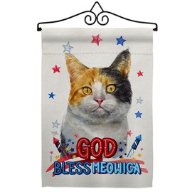 Breeze Decor Patriotic Dilute Calico Garden Flag Set Wall Hanger Cat Kitten Meow Spoiled Paw Fur Pet Nature Farm Animal Creature House Banner Small Yard Gift Double-Sided, Made in USA