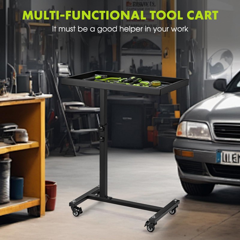 OLBRUS Adjustable Work Table with Wheels, Mechanic Rolling Tool Tray