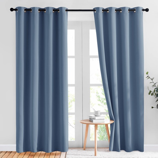NICETOWN Stone Blue Blackout Curtains for Living Room 84 inches Long - Thermal Insulated Grommet Room Darkening Window Treatments Sound Reducing Drapes for Bedroom, 2 Panels, W52 x L84