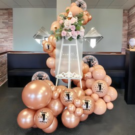 Unisun 1st Birthday Balloons for Her, 1st Birthday Decorations for Girl, Rose Gold 1 Anniversary Balloons Decor for Birthday Party Supplies