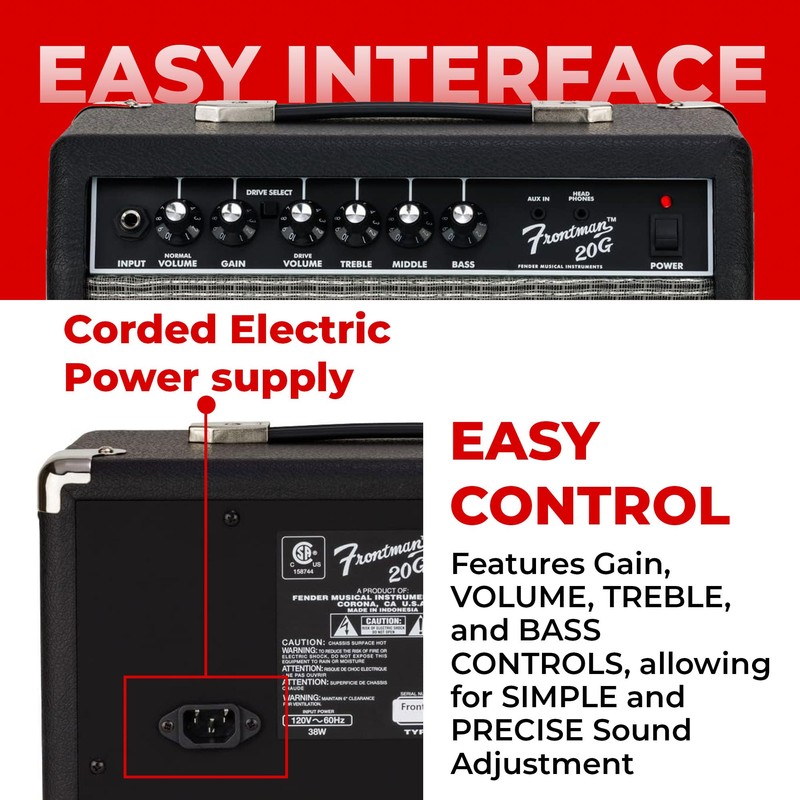 Fender Frontman 20G Guitar Combo Amplifier - Black Bundle with