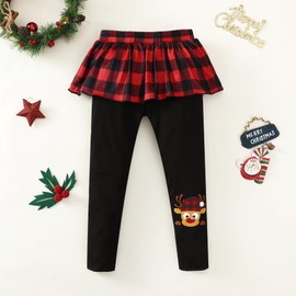 CVXV 2024 Infant Baby Girls Winter Pants Skirt Leggings Stretchy Ruffle Leggings with Skirt,Christmas Plaid,5 Years