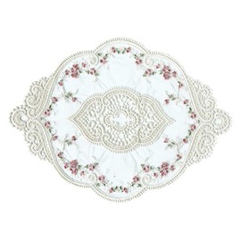 HEMOTON Lace Embroidered Placemat Bedside Table Cover Flower Doilies Scarves Embroidered Table Cloth Wedding Party Furniture Cover Home Decorations Cabinet Tablecloth 38cm*26cm