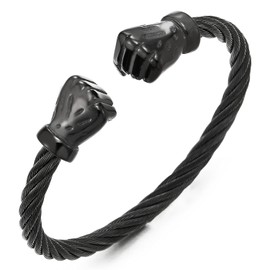 COOLSTEELANDBEYOND Unisex Elastic Adjustable Steel Vintage Fist Hand Twisted Cable Bangle Bracelet for Men Women