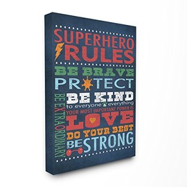 The Kids Room by Stupell Superhero Rules Wall Art, Gallery Wrapped Canvas, Dark Blue, 16 x 1.5 x 20 Inch (Pack of 1)