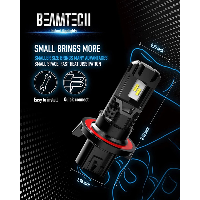 Beamtech H13/9008 LED Light Bulbs 60W 12000 Lumens 6500K Xenon
