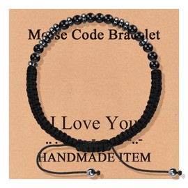 Morse Code Bracelet, I Love You Gifts Bracelets for Him/Her, Couple Bracelets Single, Adjustable Braided Bracelet for Women Men, Minimalist Neutral Love Jewelry Gift