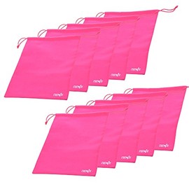 Cosmos 10 Pcs Women's Hot Pink Non-Woven Drawstring Shoe Bags for Travel Carrying, 13-3/4 x 11 Inches