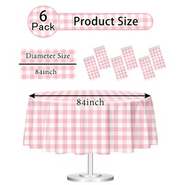 HEIPINIUYE 6 Pack Pink and White Round Checkered Tablecloth 84 ×84 Pink Plaid Table Cover Disposable Tablecloth for Round Tables Party Picnic Camping Birthday Round Plastic Gingham Table Cloth