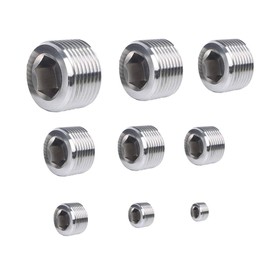 Yoebor Metric 9 Sizes 304 Stainless Steel Pipe Fitting, Hex Socket Countersunk Plug Assortment Kit, M8-M24,18Pcs