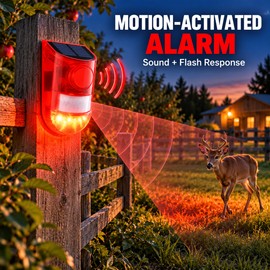 Solar Motion Sensor Alarm for Outdoor Security – 129dB Siren & Strobe Light for Yard, Garden, Farm & Property